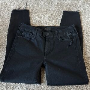 MOTHER Black Distressed Skinny Jeans